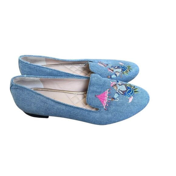 J.McLaughlin Jax embroidered denim flats Monkey with umbrella 7 Chinese new year - Picture 2 of 5